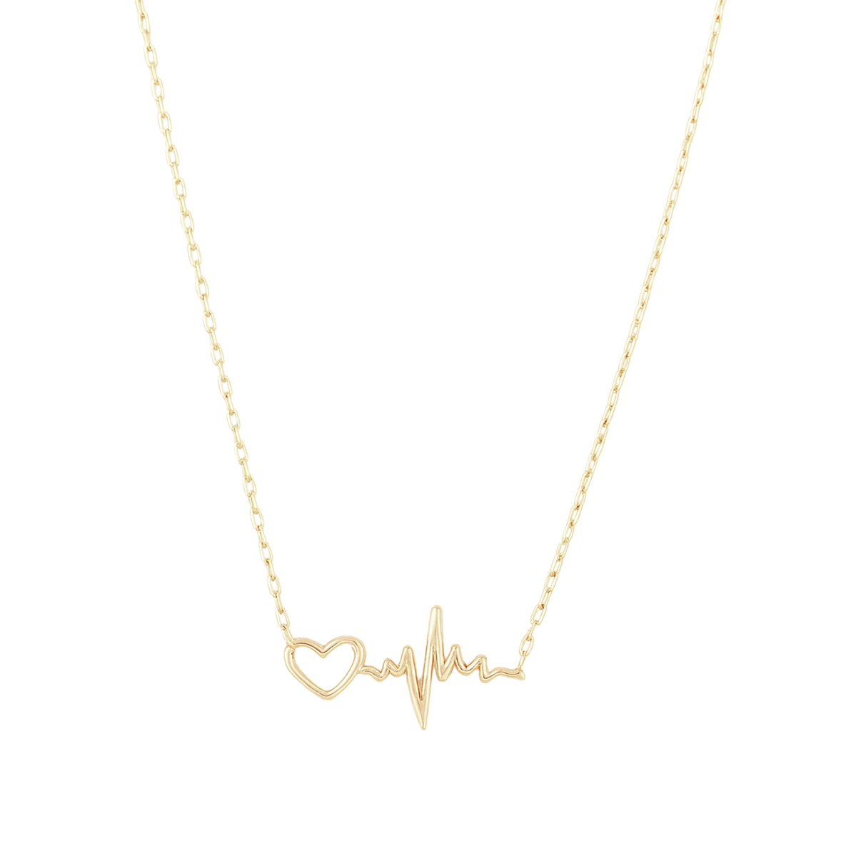 14k Yellow Gold Heartbeat and Heart Pattern Necklace by Fine Gold Jewelry