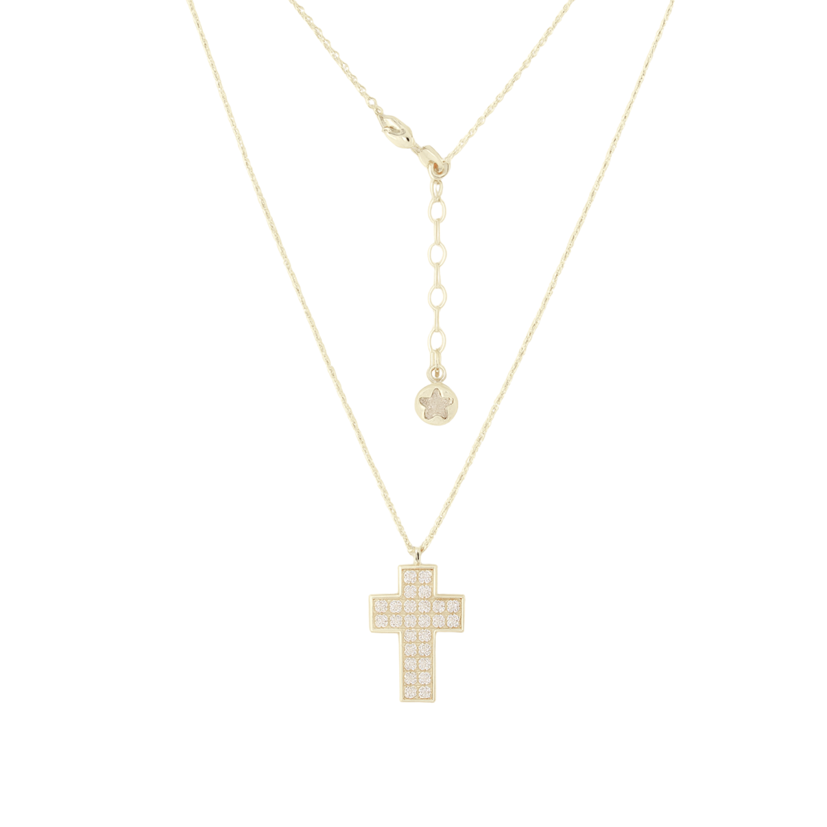 14k Yellow Gold Cross Pendant Necklace with Clear Zircon by Fine Gold Jewelry
