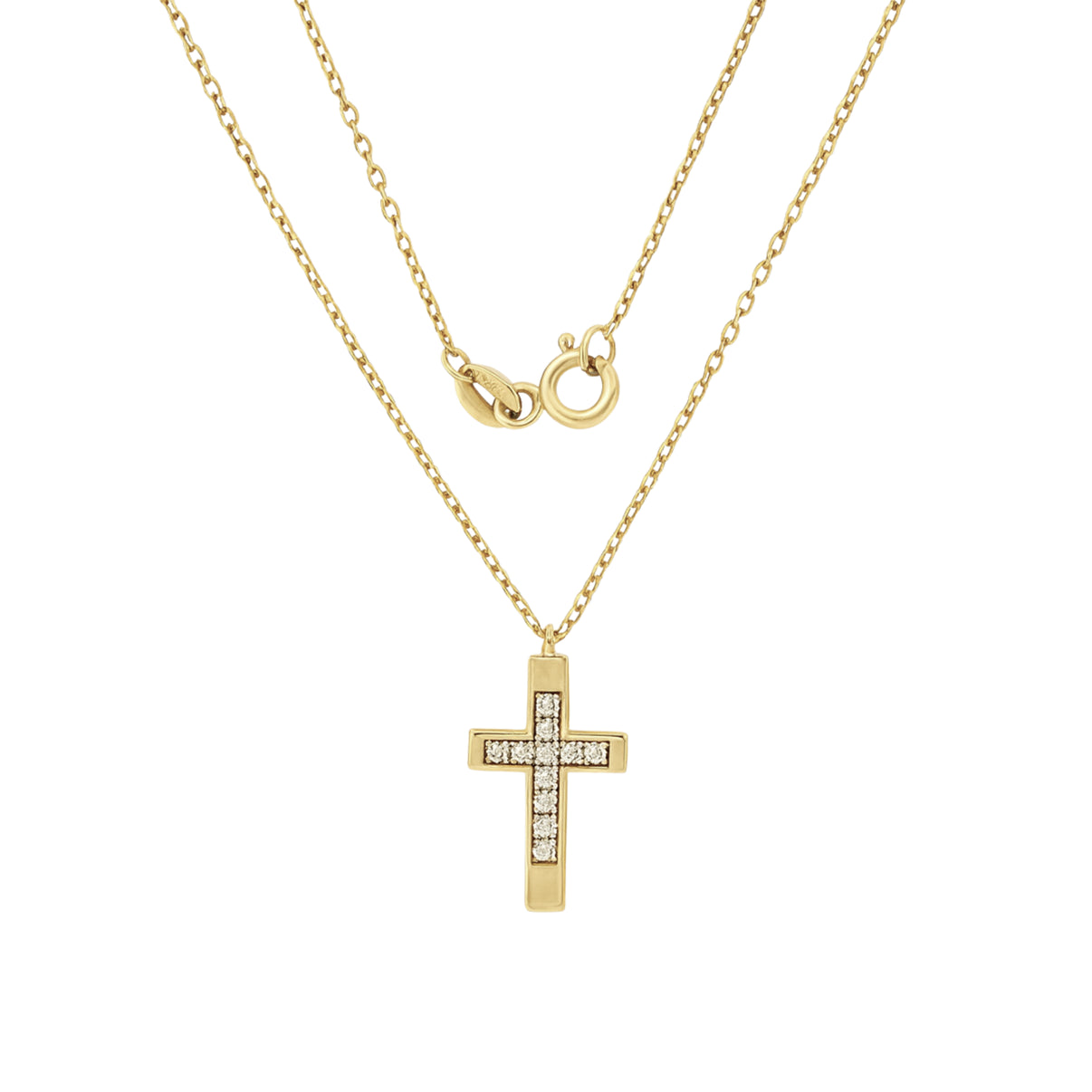 14k Yellow Gold Cross Pendant Necklace with Clear Zircon by Fine Gold Jewelry