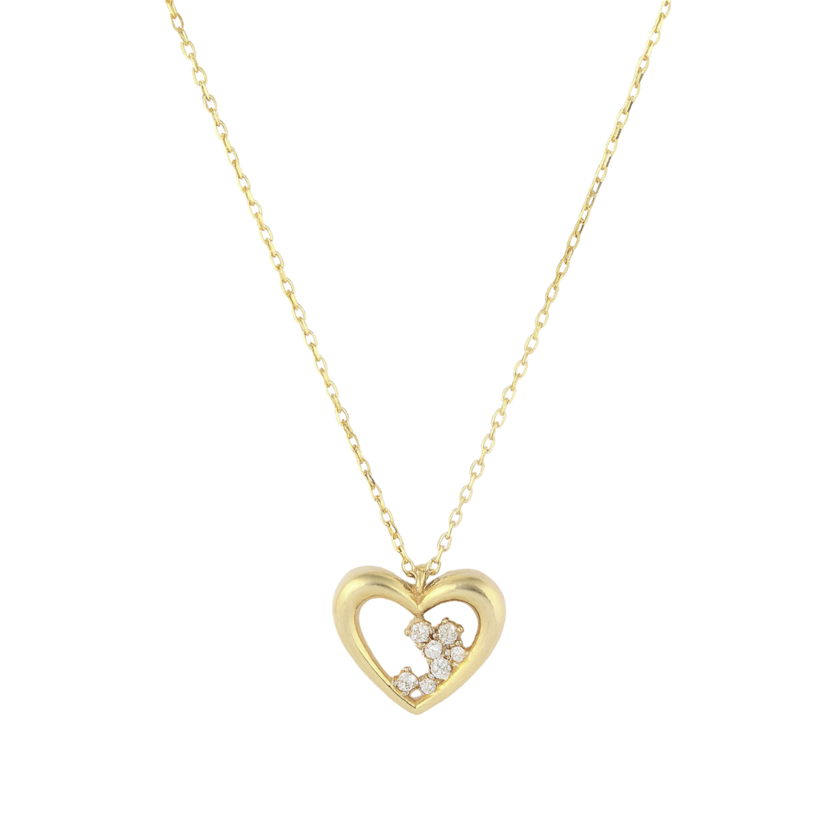 14k Yellow Gold Tiny Heart Pendant Necklace with Clear Zircon by Fine Gold Jewelry