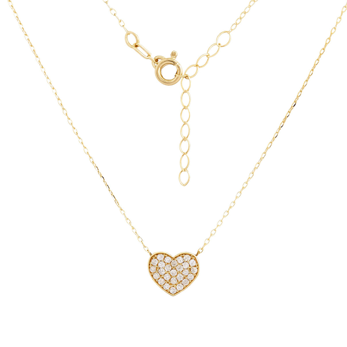 14k Yellow Gold Heart Pendant Necklace with Clear Zircon by Fine Gold Jewelry