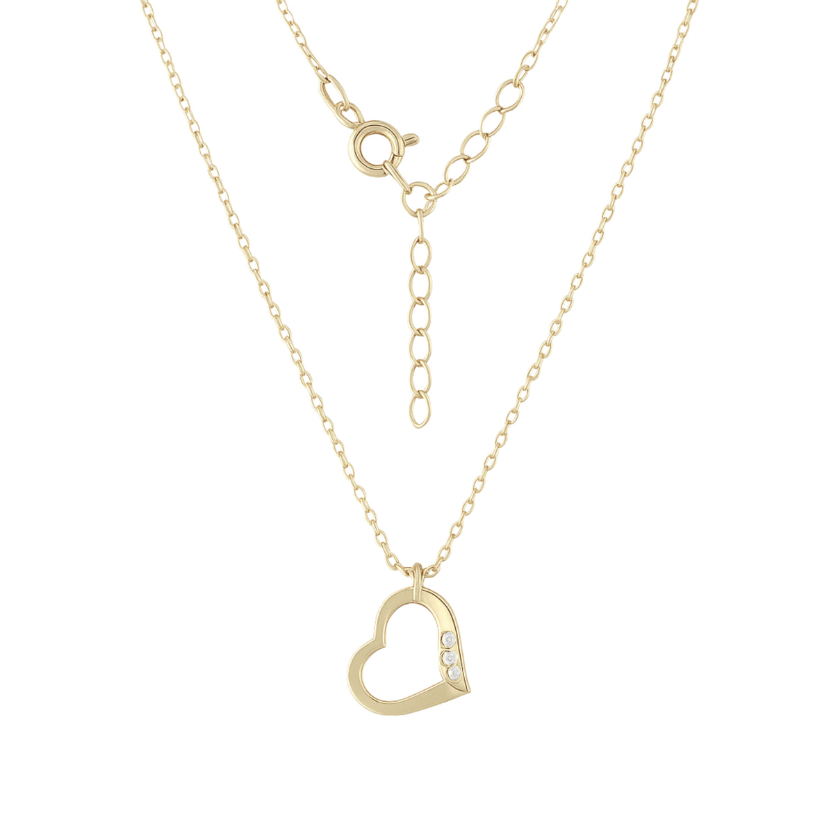 14k Yellow Gold Tiny Heart Pendant Necklace with Clear Zircon by Fine Gold Jewelry
