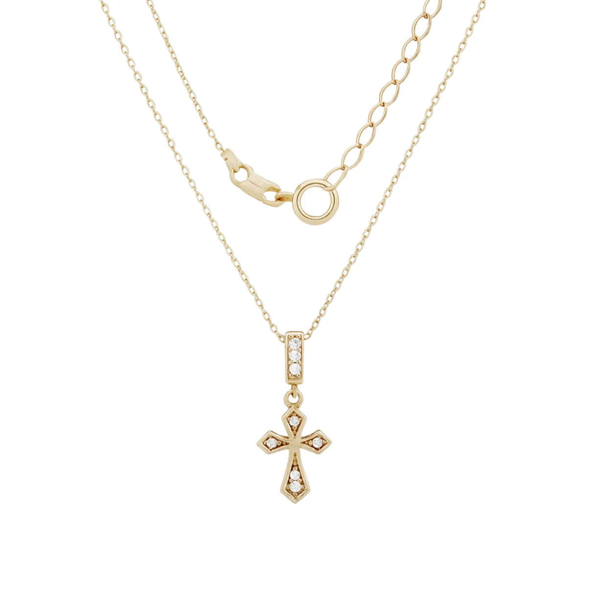 14k Yellow Gold Cross Pendant Necklace with Clear Zircon by Fine Gold Jewelry