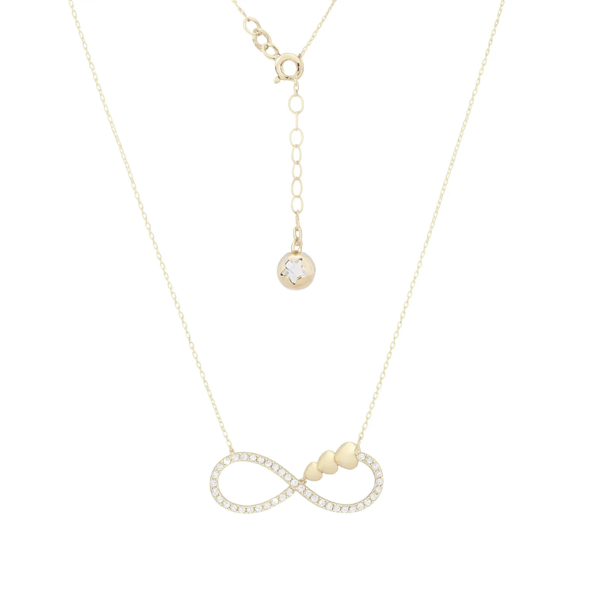14k Yellow Gold Infinity Necklace with Heart and Zircon by Fine Gold Jewelry