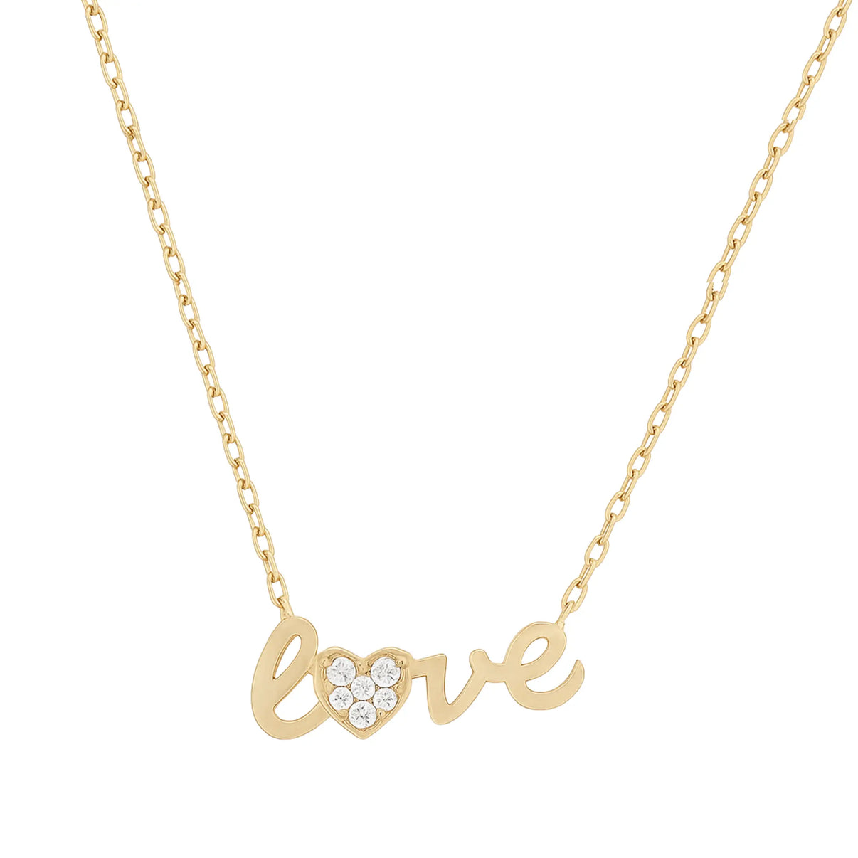 14k Yellow Gold "Love" Script Pendant Necklace by Fine Gold Jewelry