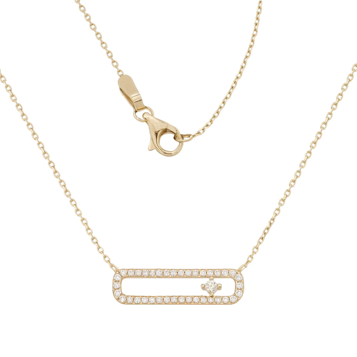 14k Yellow Gold Rectangular Bar Pendant Necklace with Solitaire Zircon by Fine Gold Jewelry