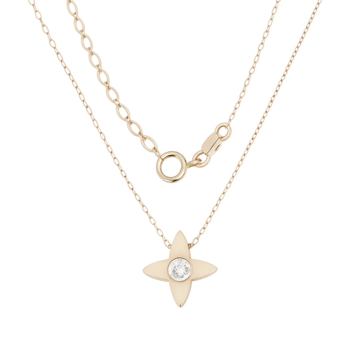 14k Yellow Gold Blossom Pendant Necklace with Bezel Zircon by Fine Gold Jewelry