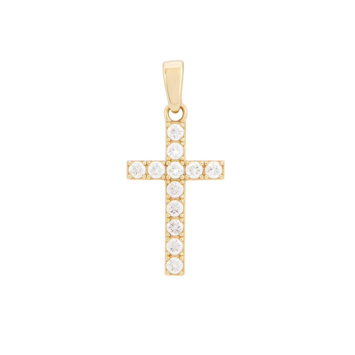 14k Yellow Gold Religious Cross Pendant with Claw Setting by Fine Gold Jewelry