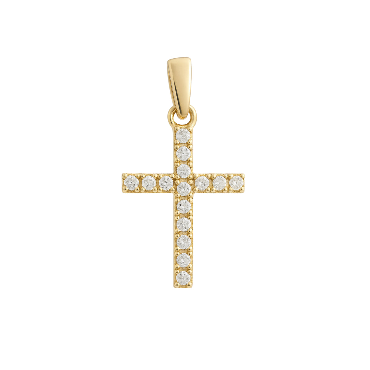 14k Yellow Gold Religious Cross Pendant with Claw Setting by Fine Gold Jewelry