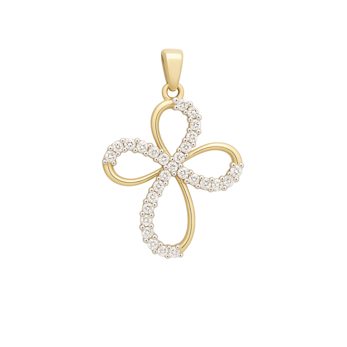 14k Yellow Gold Religious Cross Pendant with Claw Setting by Fine Gold Jewelry