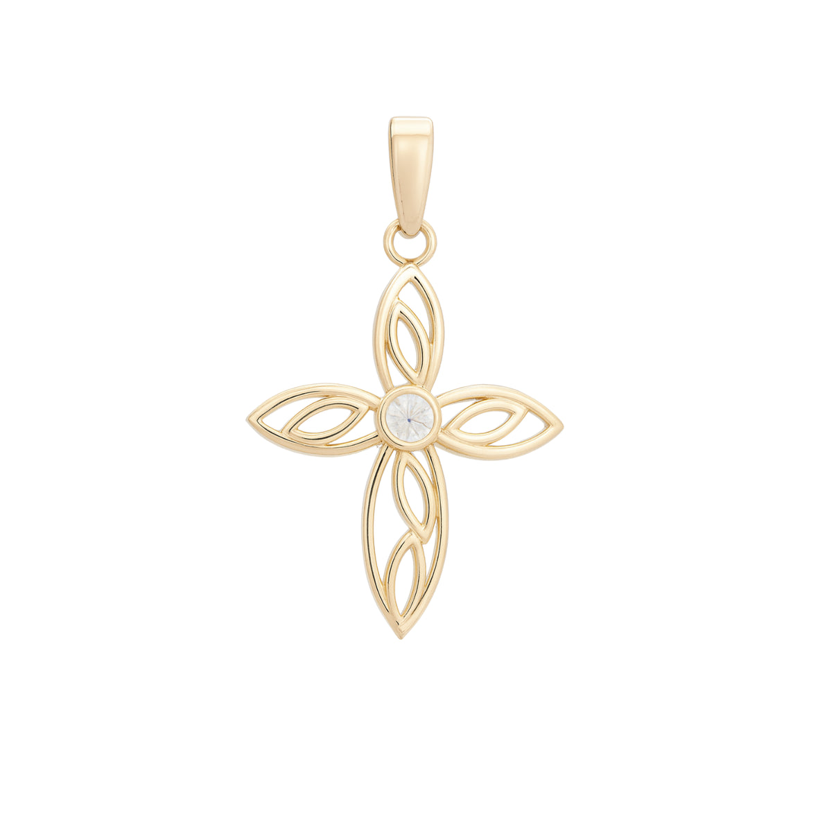 14k Yellow Gold Solitaire Cross Pendant with Bezel Setting by Fine Gold Jewelry