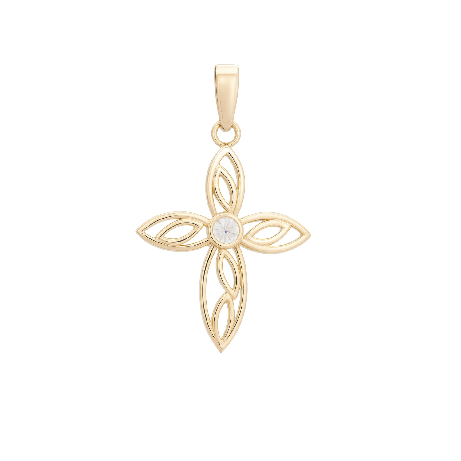 14k Yellow Gold Solitaire Cross Pendant with Bezel Setting by Fine Gold Jewelry