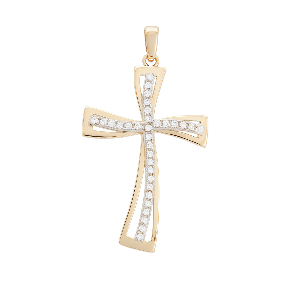 14k Yellow Gold Religious Cross Pendant with Claw Setting by Fine Gold Jewelry