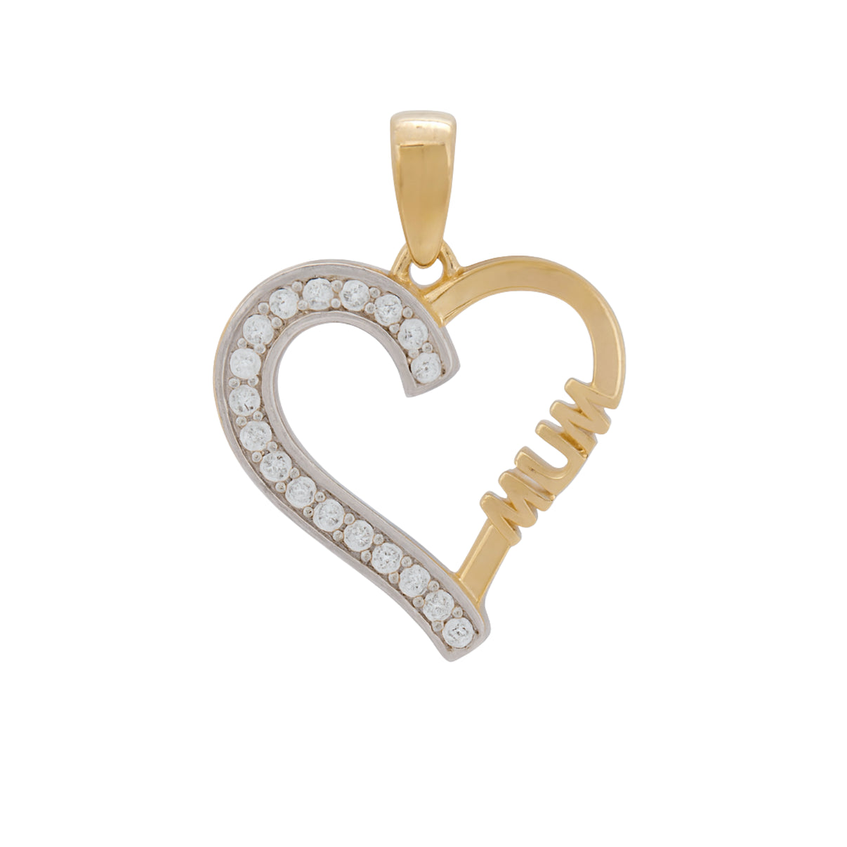 14k Yellow Gold Heart Mum Pendant with Zircon by Fine Gold Jewelry