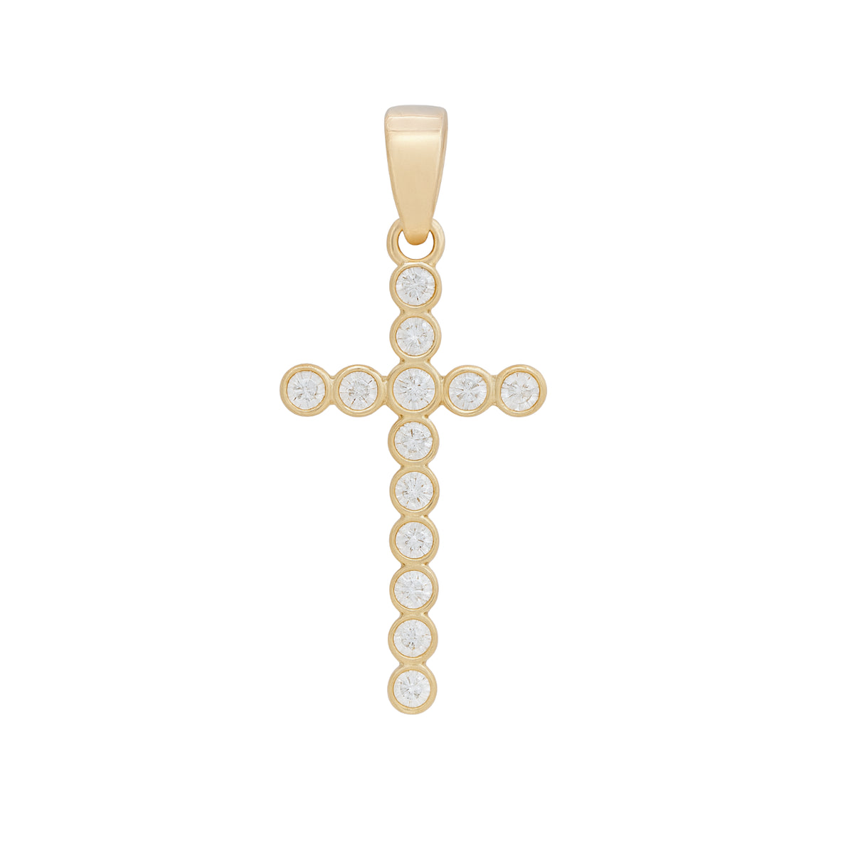 14k Yellow Gold Religious Cross Pendant with Zircon by Fine Gold Jewelry