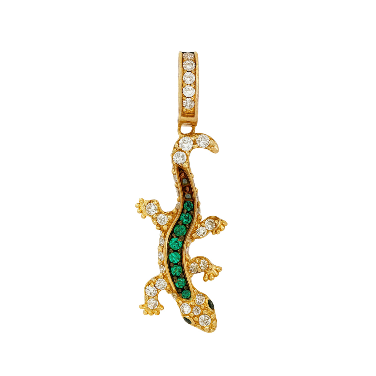 14k Yellow Gold Lizard Pendant with Emerald & Zircon by Fine Gold Jewelry