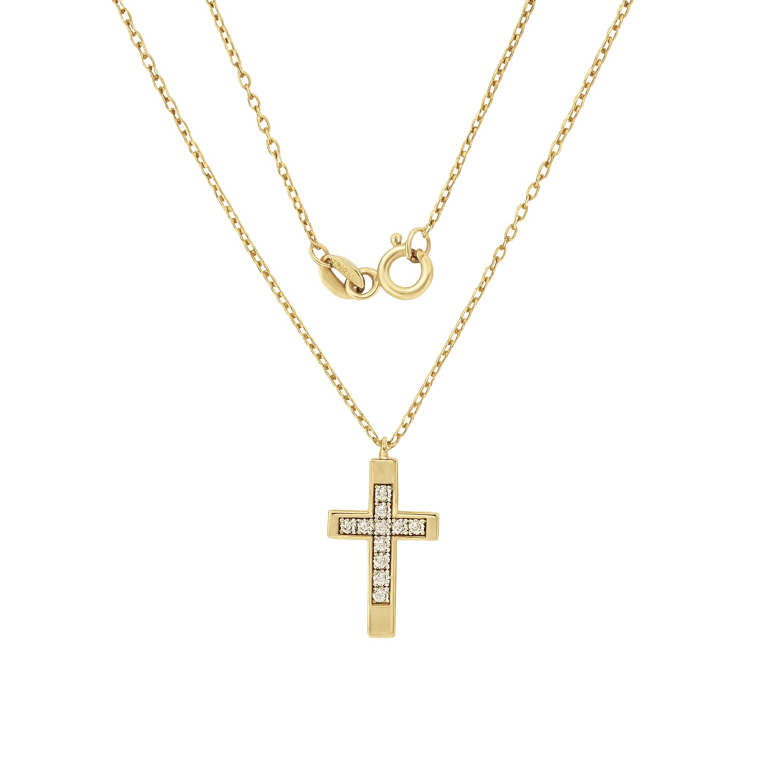 14k Yellow Gold Cross Pendant Necklace with Clear Zircon by Fine Gold Jewelry