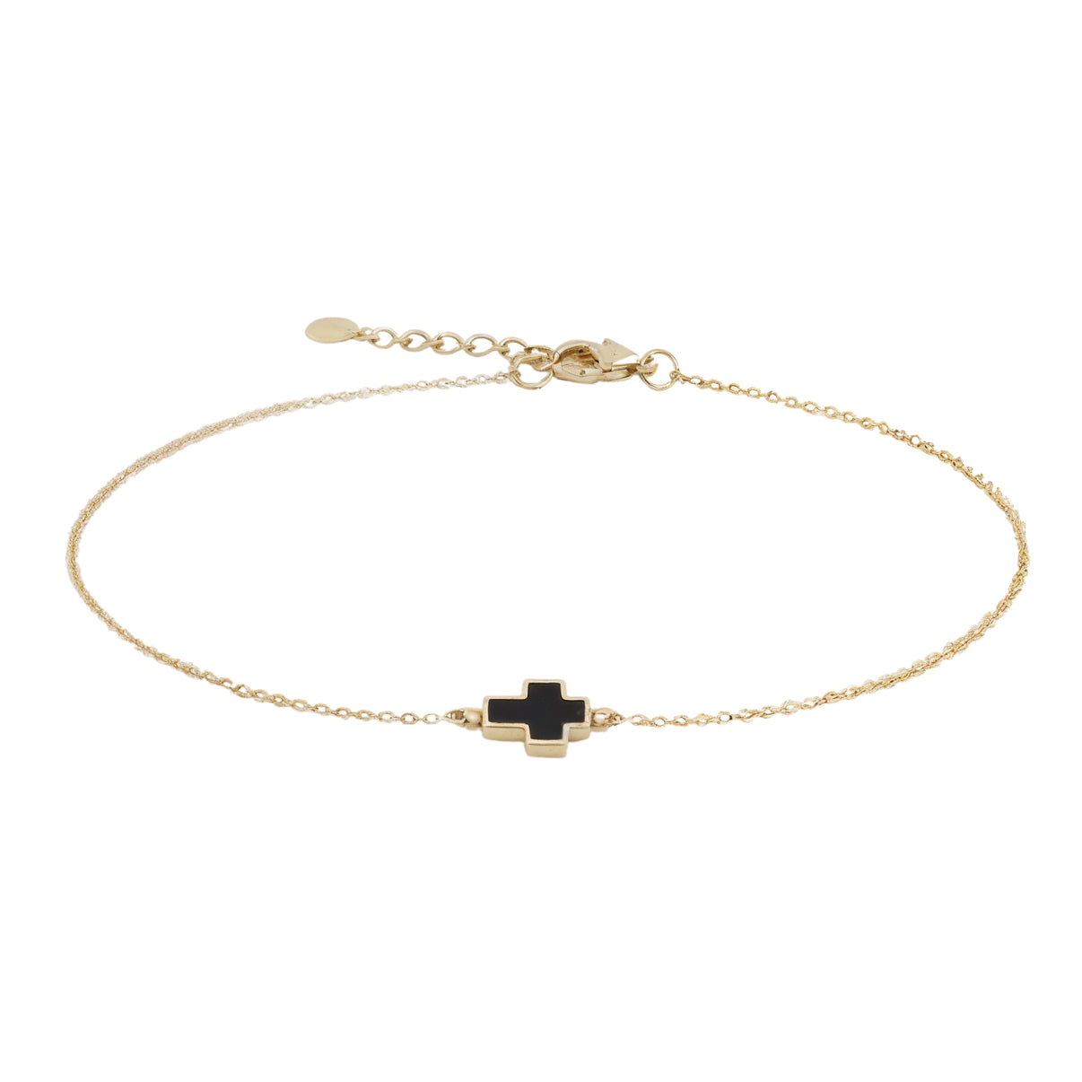 14k Gold Black Enamel Cross Bracelet - Fine Gold Jewelry