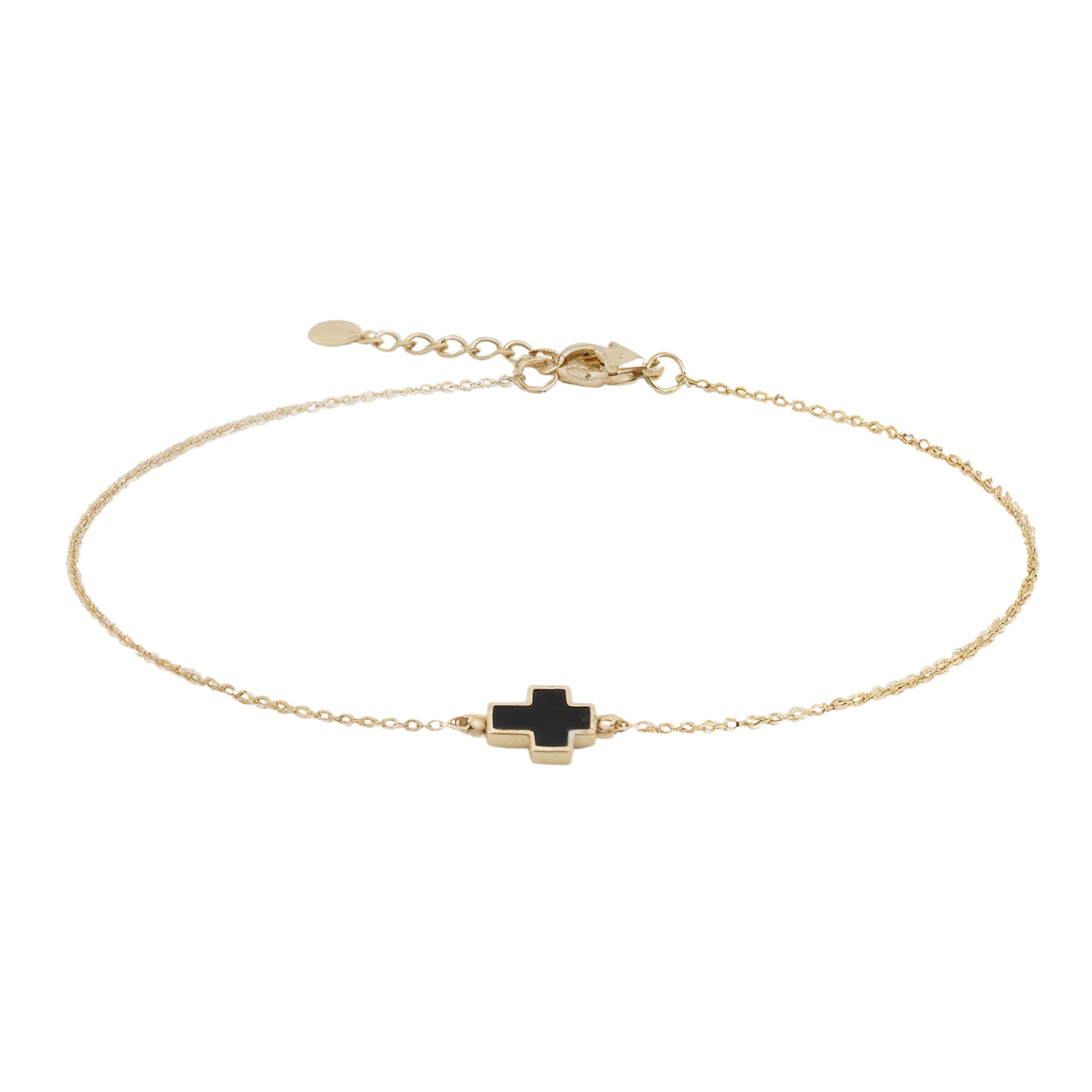 14k Gold Black Enamel Cross Bracelet | Trendy Minimalist Fine Jewelry by Fine Gold Jewelry