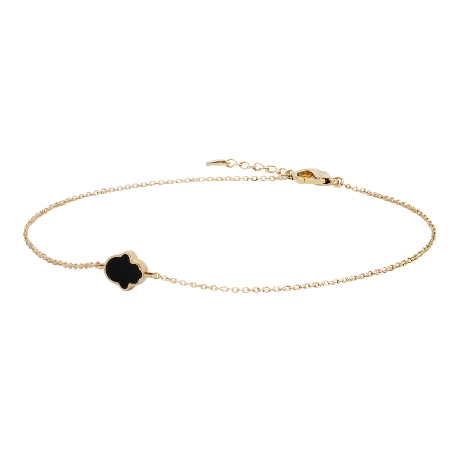 14k Gold Black Enamel Hand of Fatima Bracelet | Minimalist Trendy Jewelry by Fine Gold Jewelry