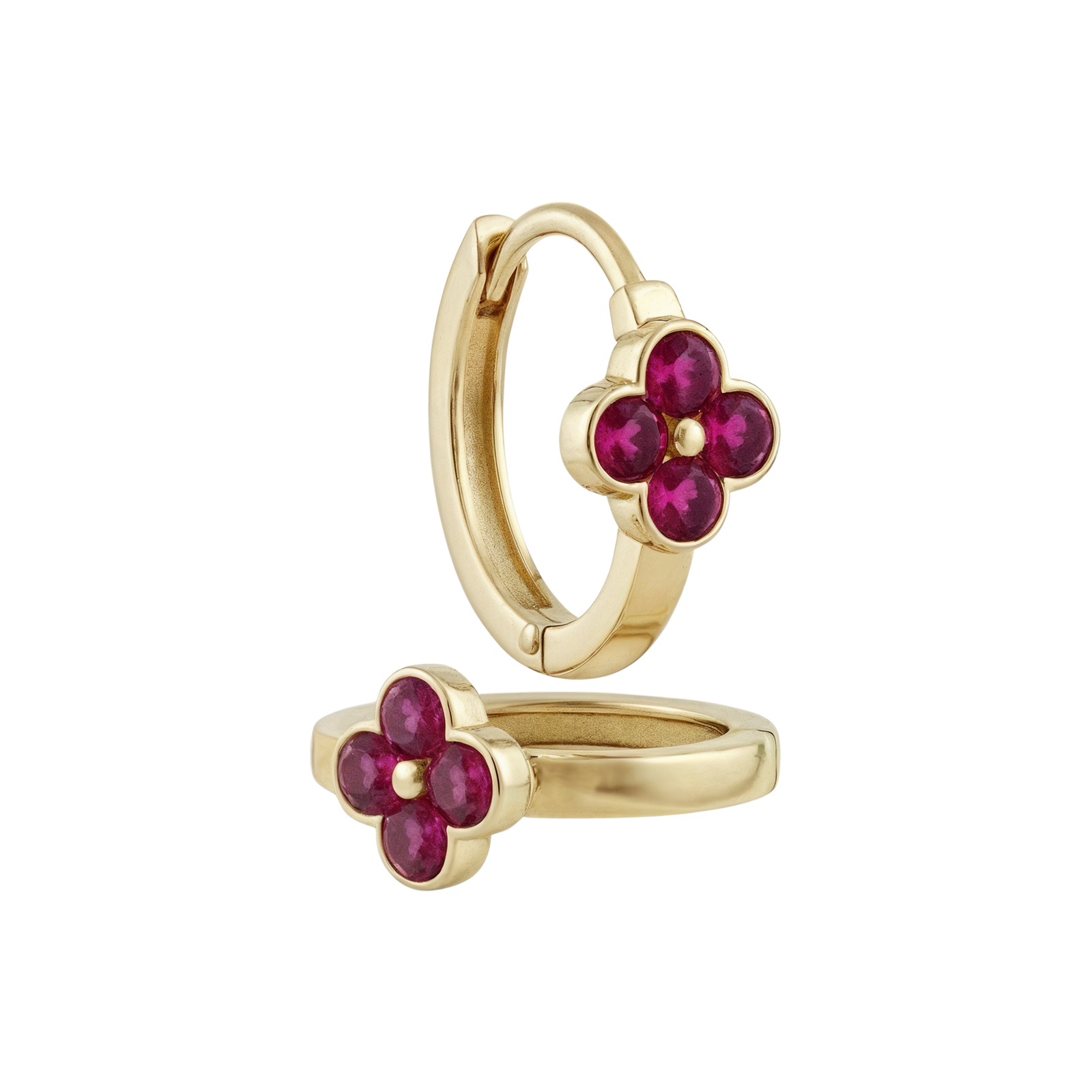 14k Gold Cluster Huggie Hoop Earrings Bezel | Fine Gold Jewelry