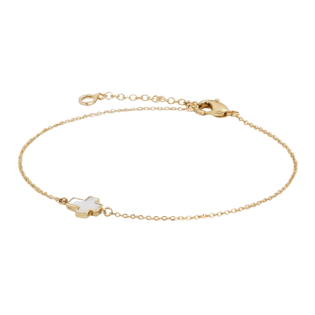 14k Gold Cross Bracelet with Mother of Pearl Inlay - Fine Gold Jewelry