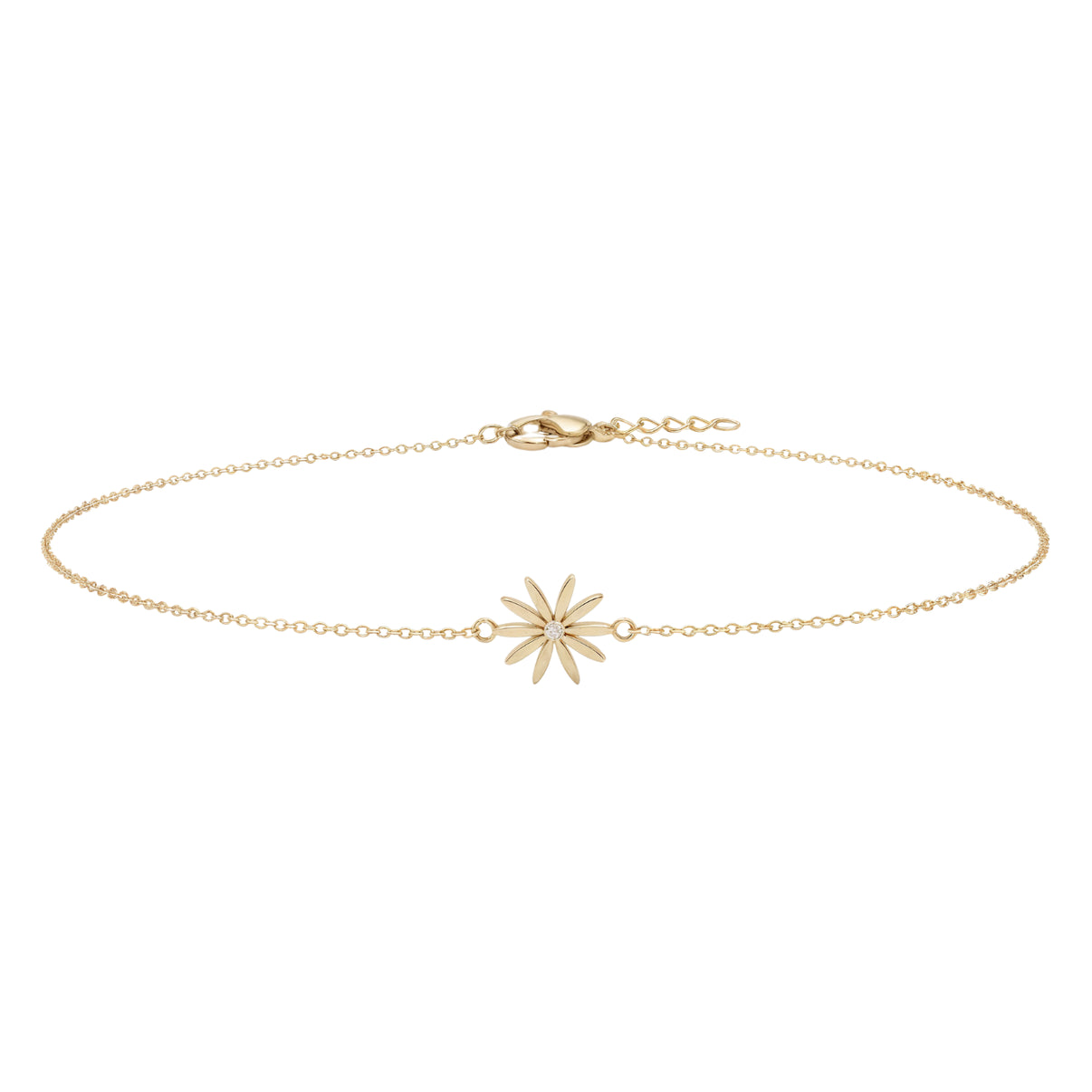 14k Gold Daisy Flower Bracelet with Delicate Chain - Fine Gold Jewelry
