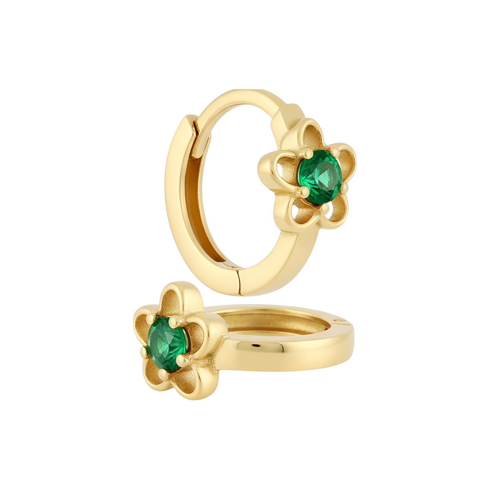 14k Gold Flower Huggie Hoop Earrings Bezel | Fine Gold Jewelry