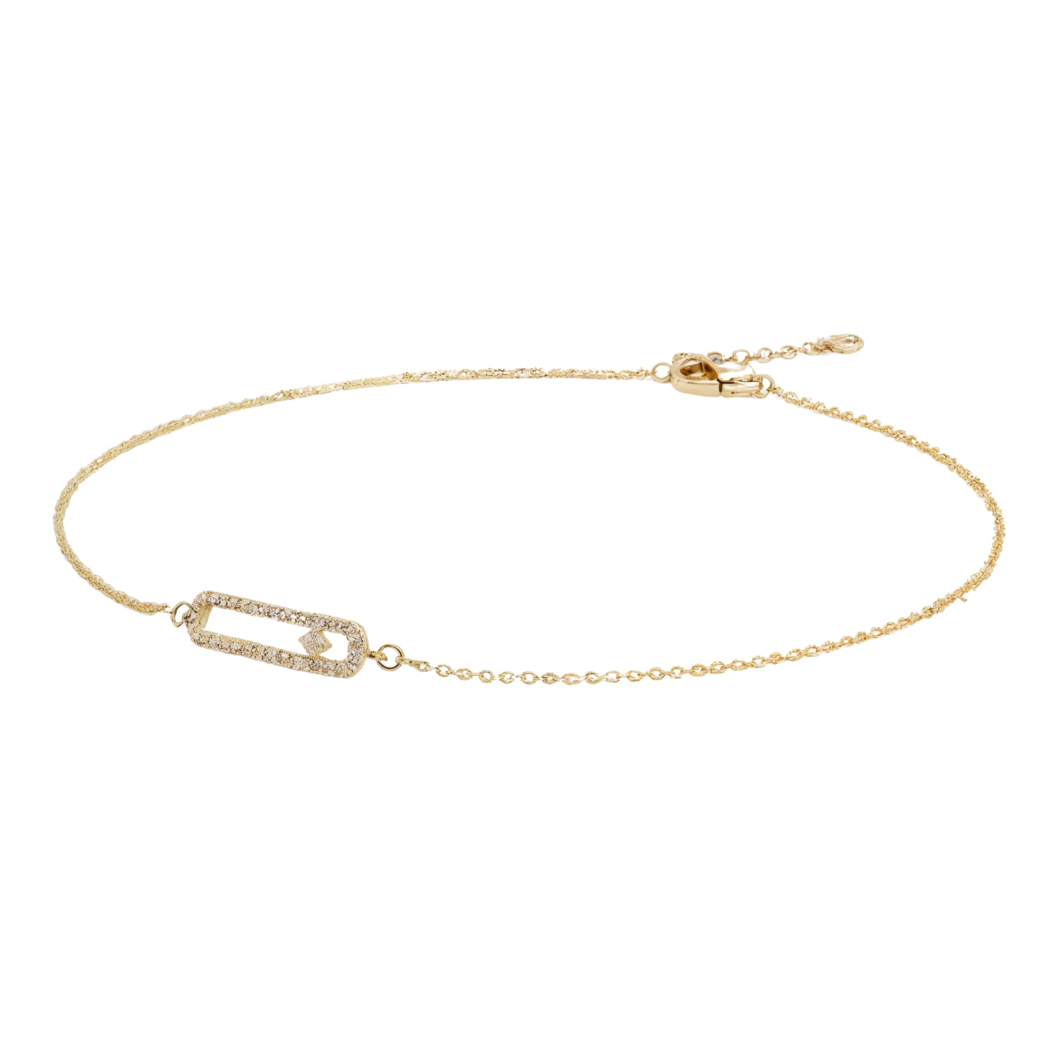 14k Gold Rectangular Pavé Frame Bracelet with Solitaire Stone | Trendy Minimalist Luxury by Fine Gold Jewelry