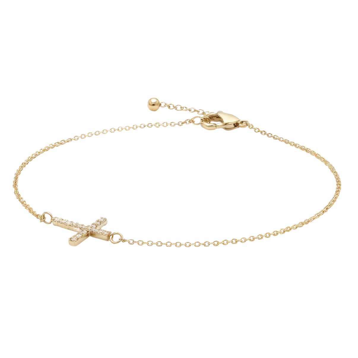 14k Gold Sideways Cross Bracelet with CZ Stones - Fine Gold Jewelry