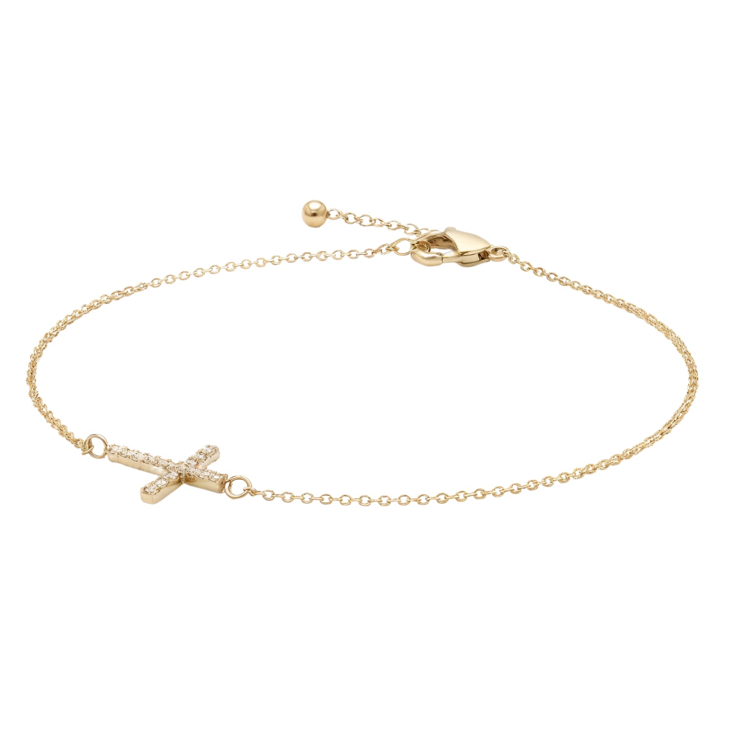 14k Gold Minimalist Cross Bracelet with Stimulated Diamonds | Fine Gold Jewelry