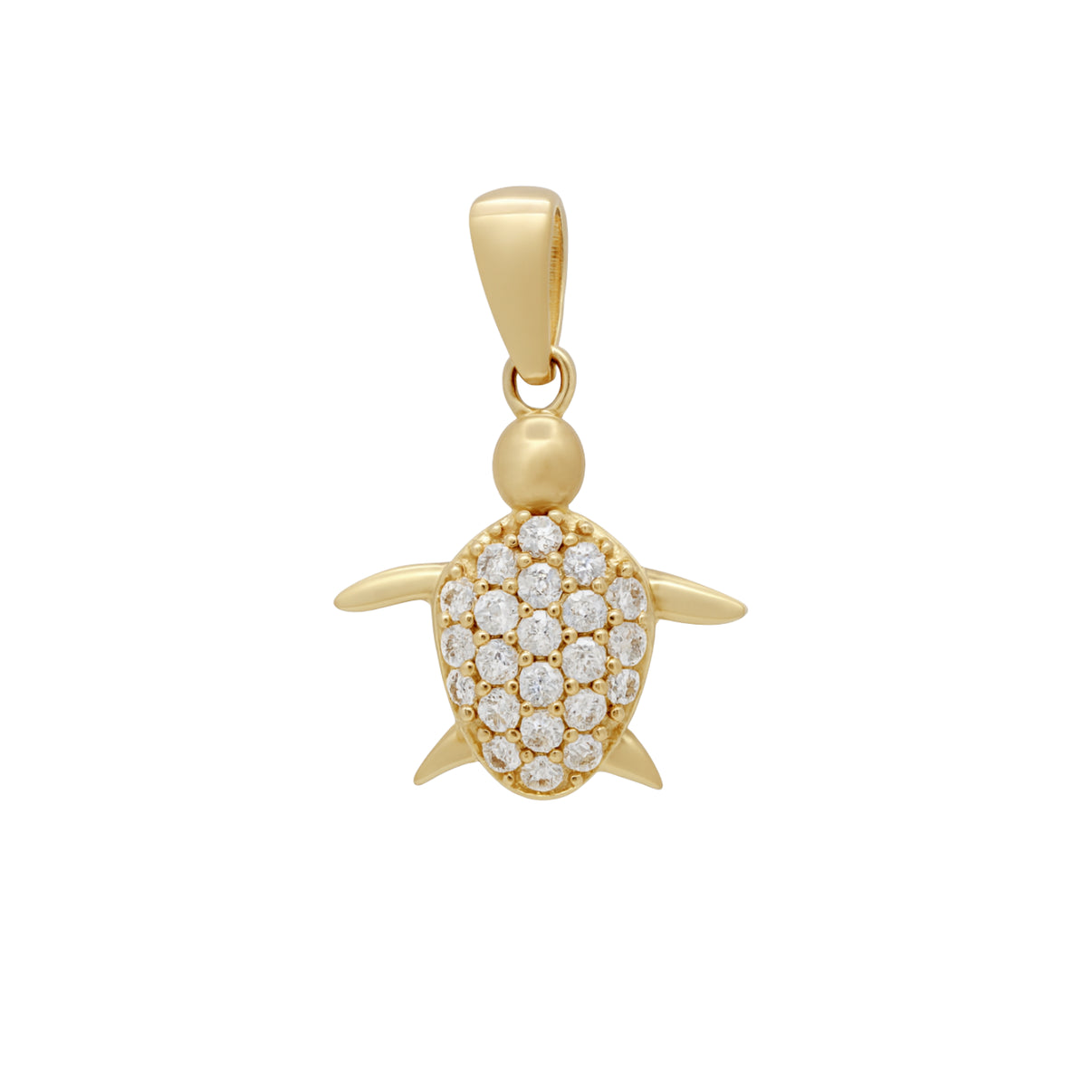 14k Gold Turtle Pendant with Zircon Accents by Fine Gold Jewelry