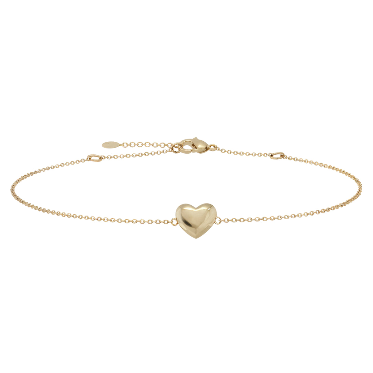 14k Gold Puffy Heart Bracelet on Fine Gold Chain