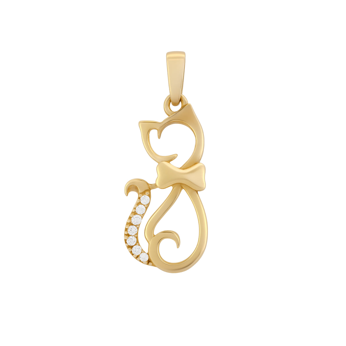 14k Gold cat pendant with zircon by Fine Gold Jewelry