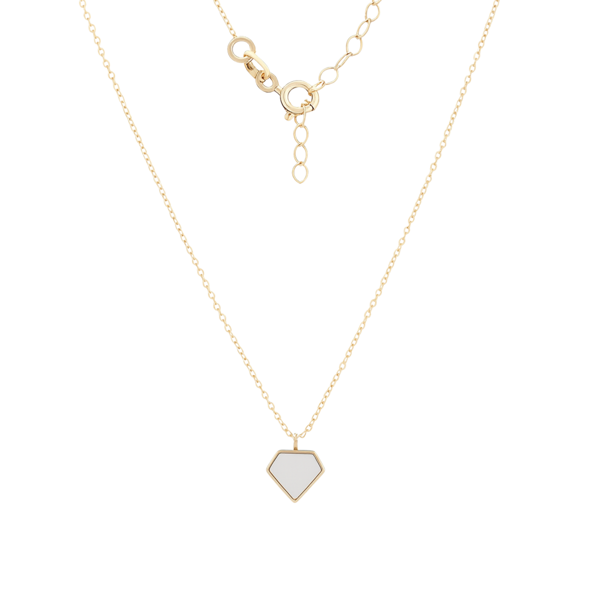 14k Gold Diamond Shape Necklace with Mother of Pearl by Fine Gold Jewelry