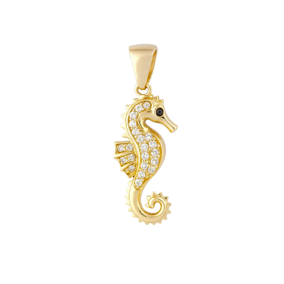 14k Yellow Gold Seahorse Pendant with Zircon by Fine Gold Jewelry