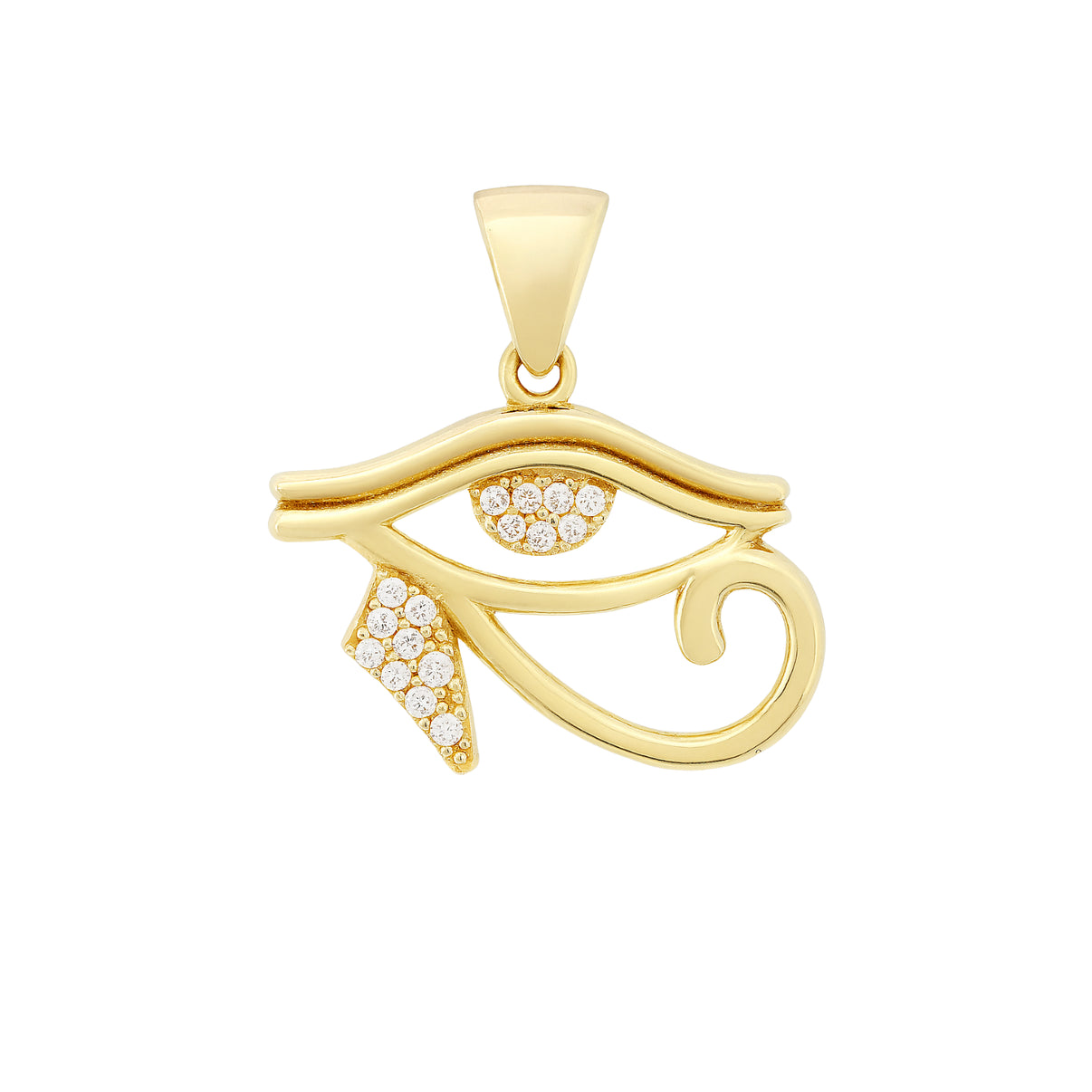 14k Gold Eye of Horus pendant with zircon by Fine Gold Jewelry