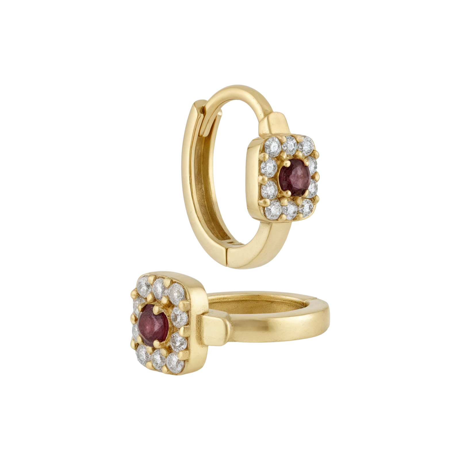 14k Gold Cluster Huggie Hoop Earrings Bezel | Fine Gold Jewelry