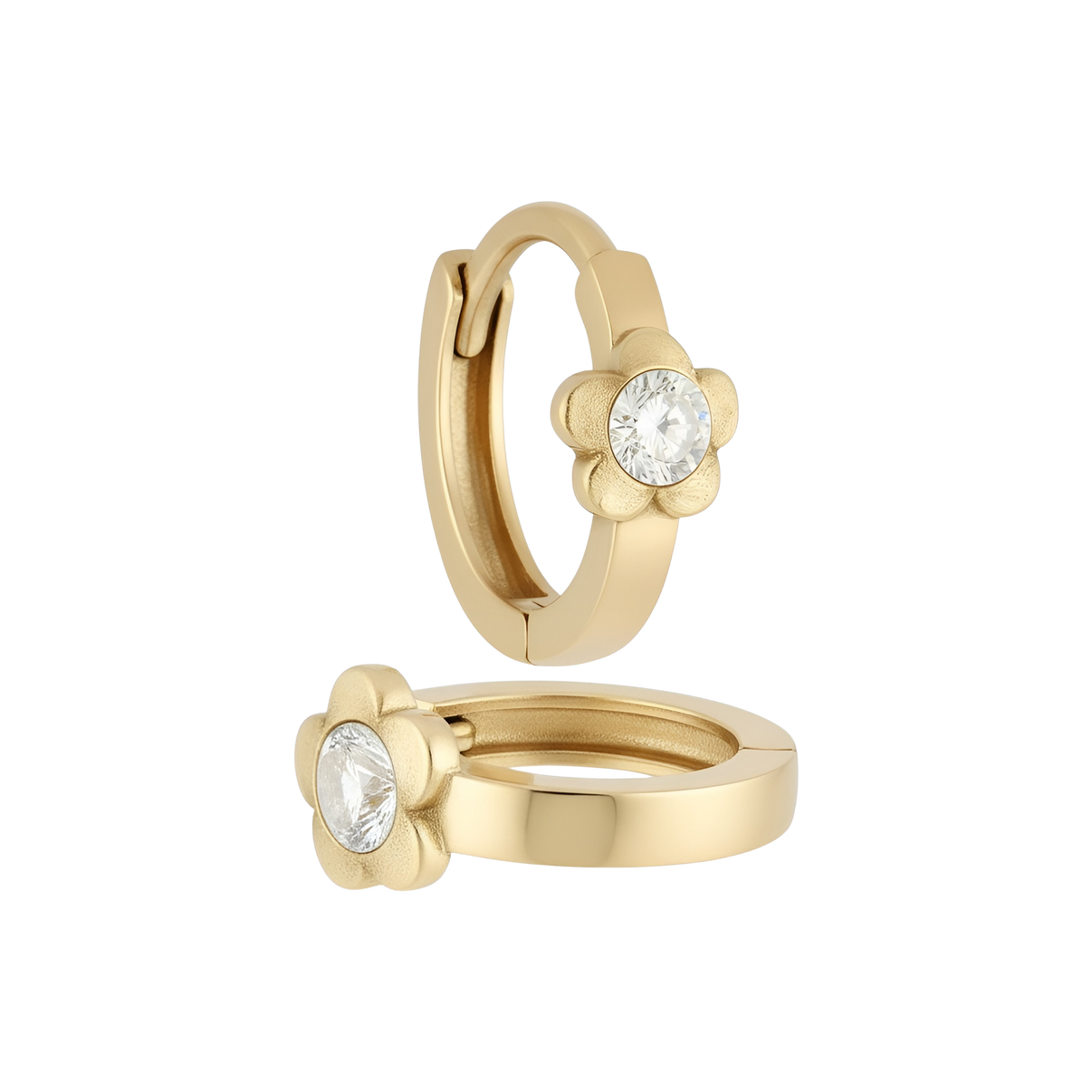 14k Gold Solitaire Huggie Hoop Earrings by Fine Gold Jewelry