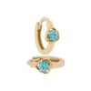 14k Solid Gold Floral Huggie Earrings with Aqua Zircon by Fine Gold Jewelry