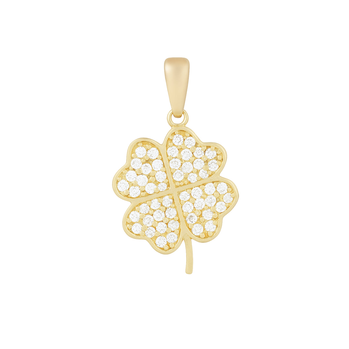 14k Gold clover pendant with zircon by Fine Gold Jewelry