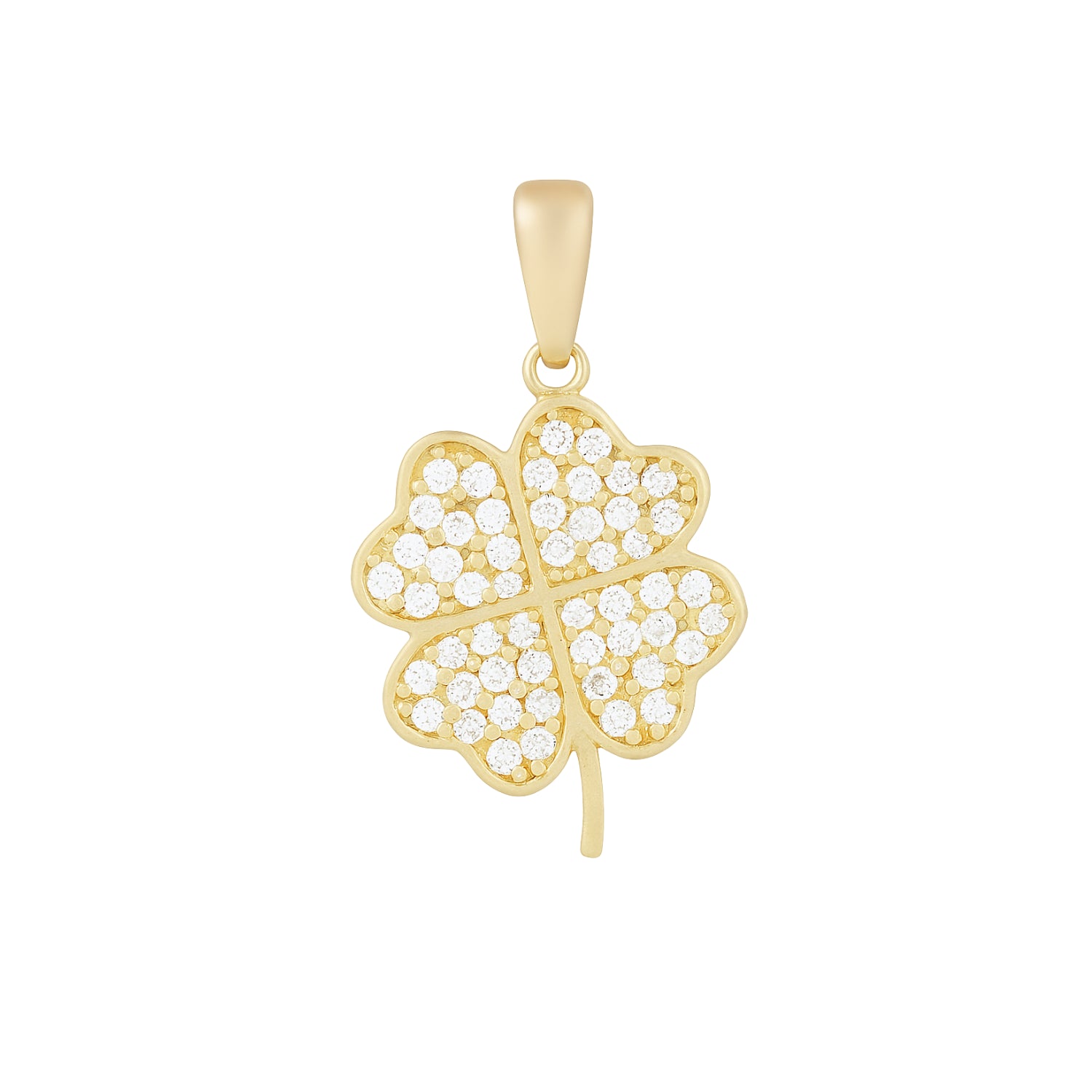 14k Gold Clover Pendant with Zircon | Fine Gold Jewelry