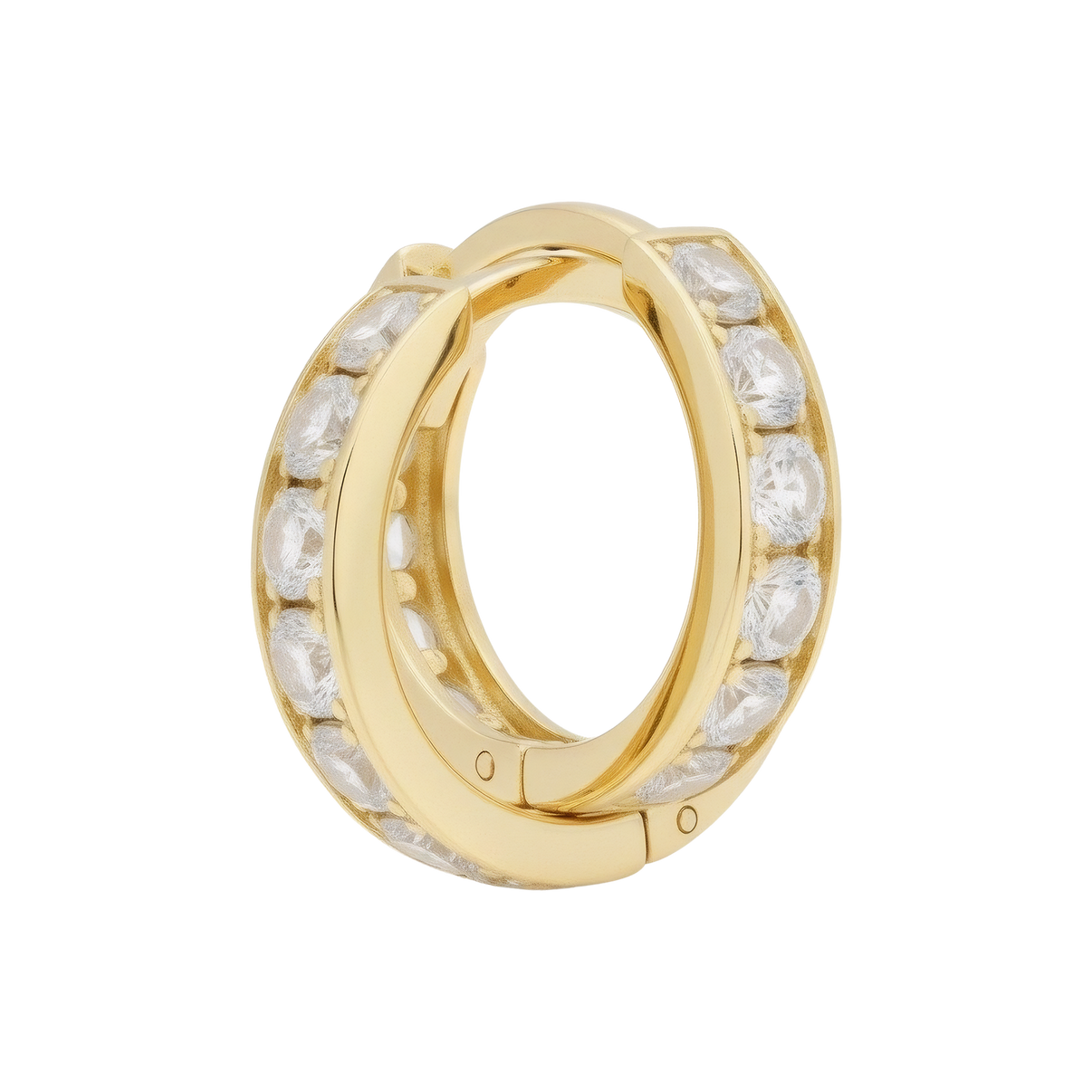 14k Solid Gold 10mm Huggie Earrings with Channel-Set Gemstones by Fine Gold Jewelry
