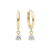 14k Solid Gold Dangling Solitaire Huggie Earrings with Claw-Set Gemstones by Fine Gold Jewelry