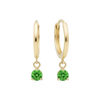 14k Solid Gold Dangling Solitaire Huggie Earrings with Claw-Set Gemstones by Fine Gold Jewelry