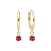 14k Solid Gold Dangling Solitaire Huggie Earrings with Claw-Set Gemstones by Fine Gold Jewelry