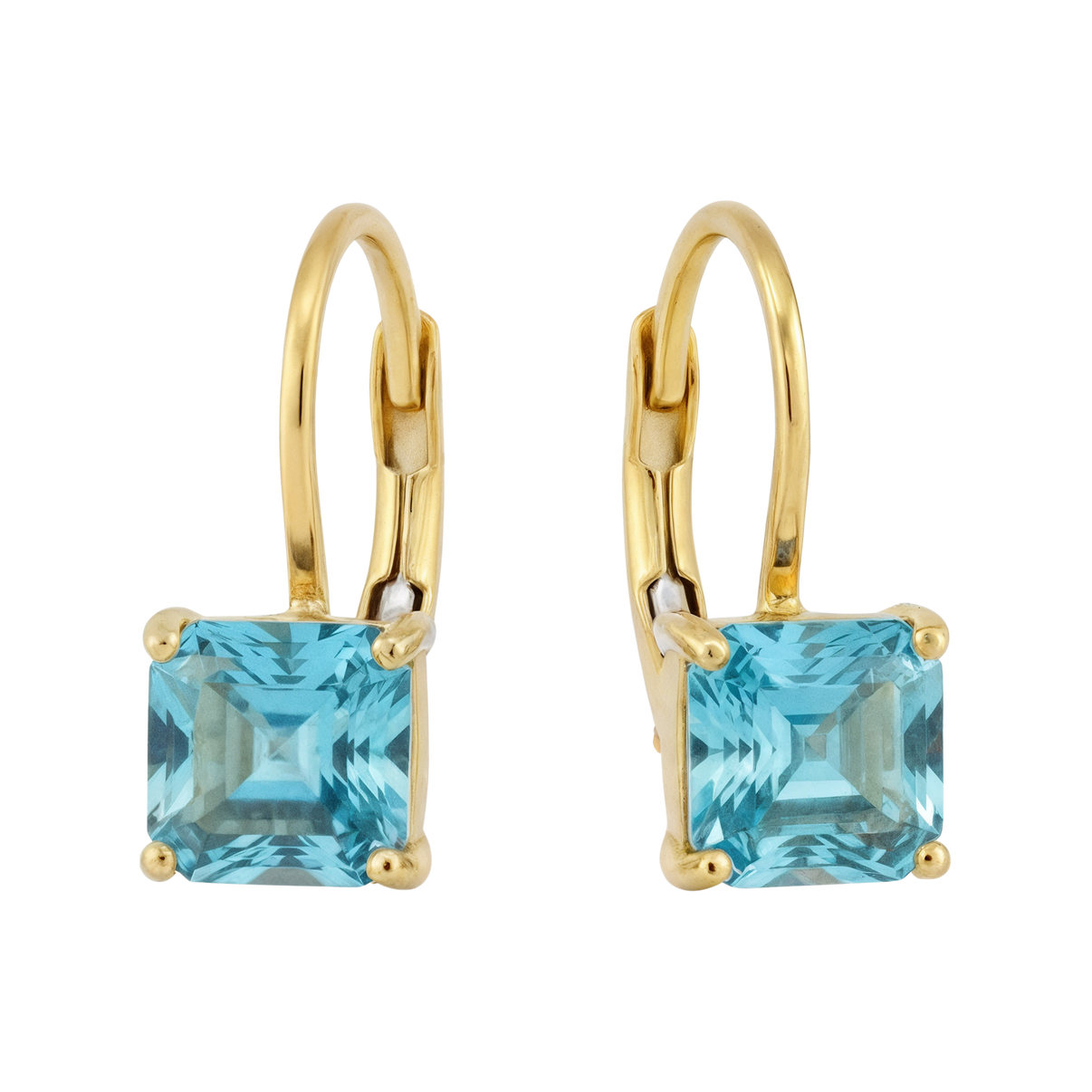 14k Gold and White Gold Leverback Earrings with Cushion-Cut Solitaire Zircon Stones by Fine Gold Jewelry
