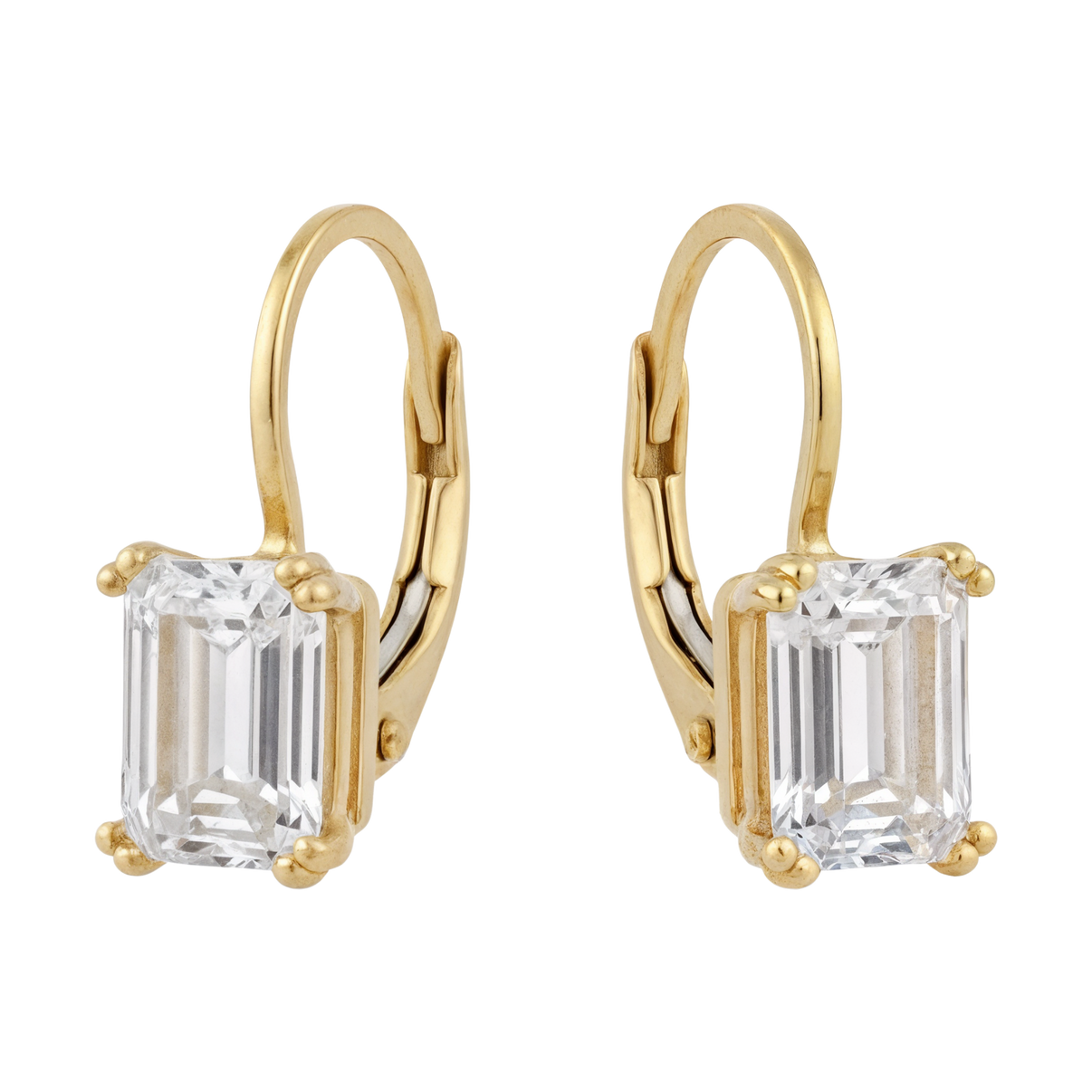 14k Gold and White Gold Leverback Earrings with Emerald-Cut Gemstones by Fine Gold Jewelry