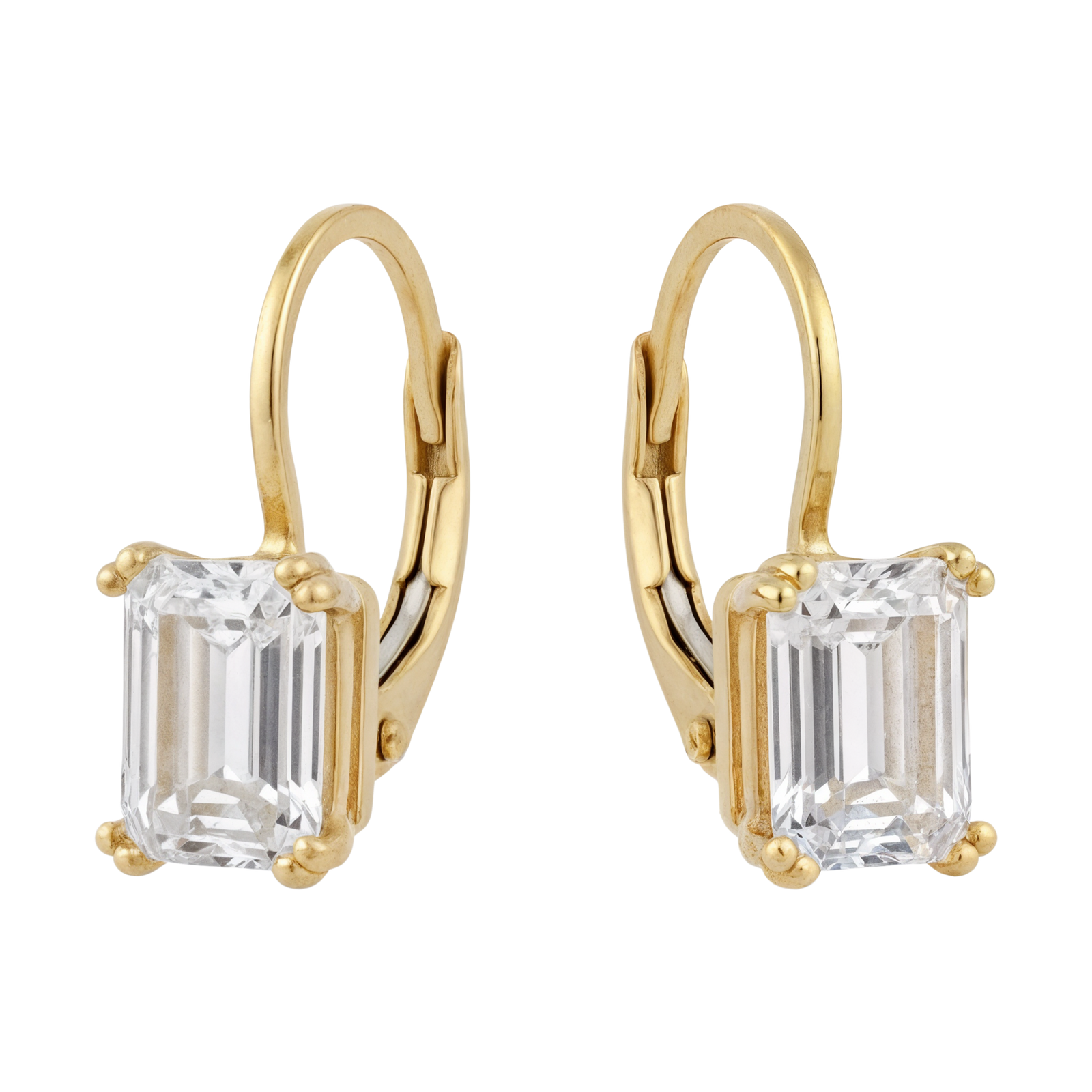 14k Gold Leverback Earring with Emerald-Cut Solitaire Gemstone | Fine Gold Jewelry