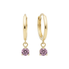 14k Solid Gold Dangling Solitaire Huggie Earrings with Claw-Set Gemstones by Fine Gold Jewelry